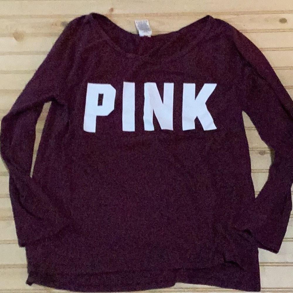 Victoria’s Secret PINK 100% Cotton Cranberry Crew Neck Long Sleeve Top Large Y2K